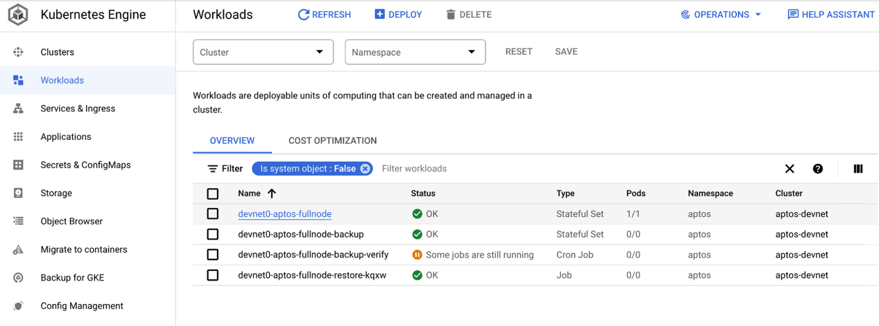 Captura de pantalla GKE Workloads Captura de pantalla GKE Workloads