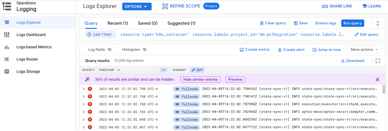 Captura de pantalla Explorador Logs Pod GKE Workloads Captura de pantalla Explorador Logs Pod GKE Workloads